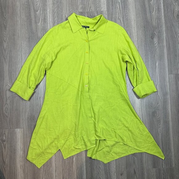 For Cynthia Tops - For Cynthia Green Linen Blend Tunic L Asymmetrical Button Down‎
